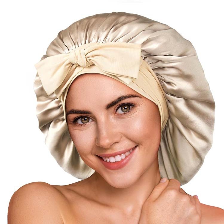Bonnet i silke - skydda håret medan du sover Beige