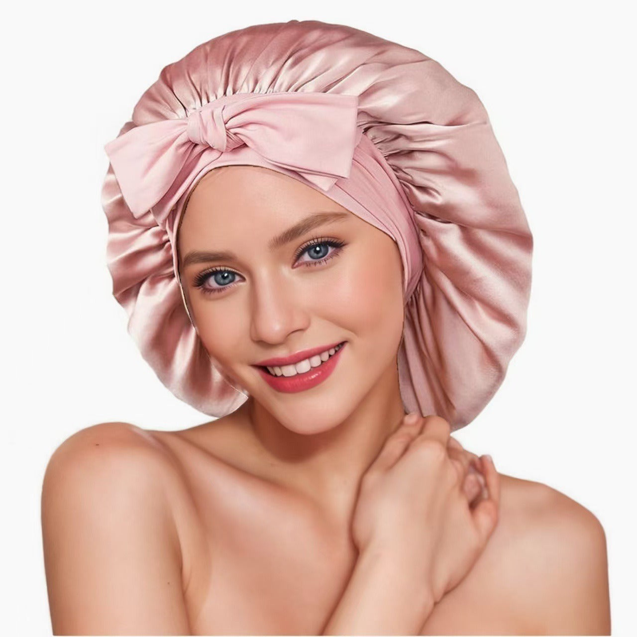Bonnet i silke - skydda håret medan du sover Rosa