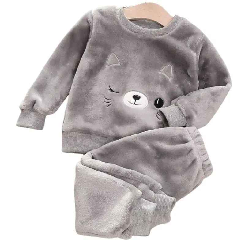 Fleece Pyjamas Barn – Vintermysigt 2-delat Set Grå