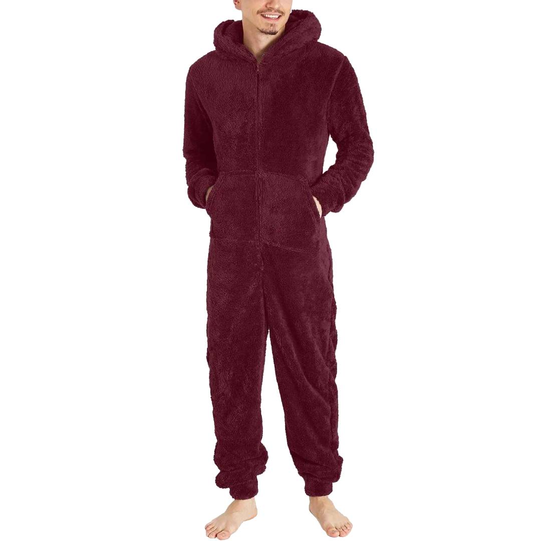 Fleece Jumpsuit Herr – Varm & Mysig Overall Röd
