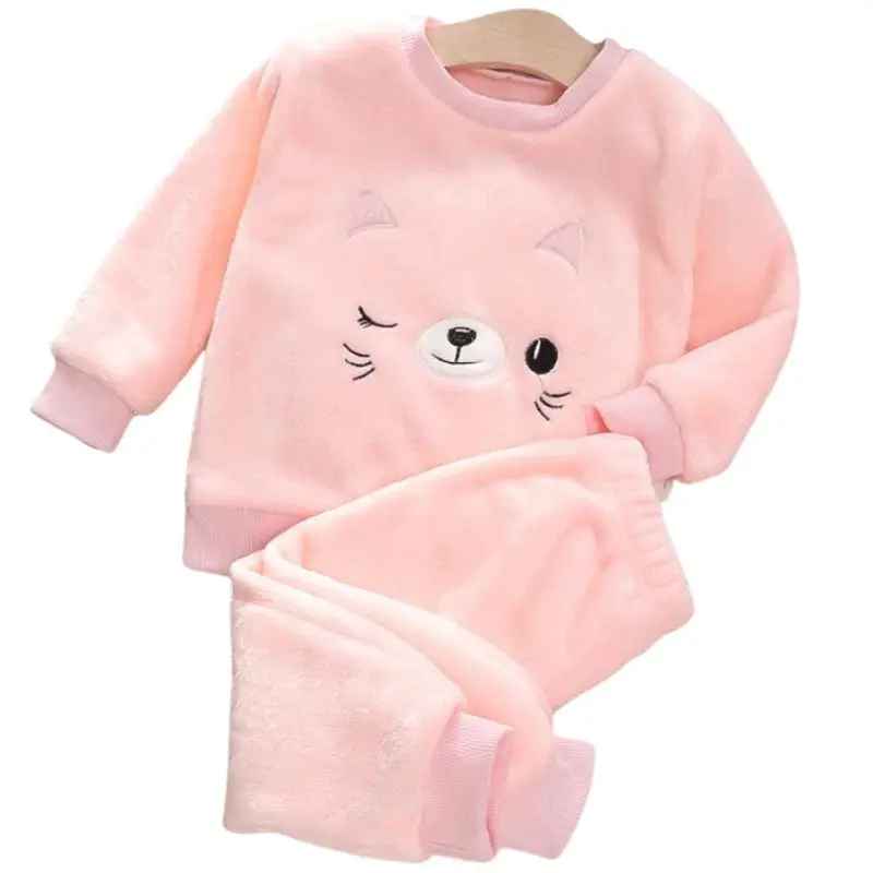 Fleece Pyjamas Barn – Vintermysigt 2-delat Set Rosa