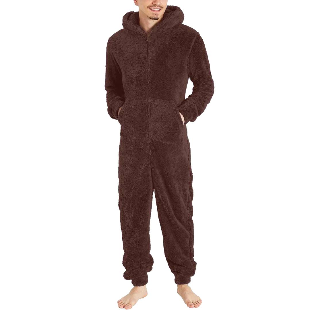 Fleece Jumpsuit Herr – Varm & Mysig Overall Vinröd