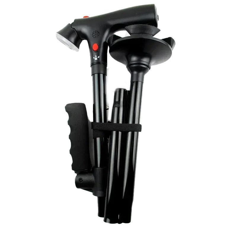 Ihopfällbar Käpp med dubbla handtag, alarm & lampa