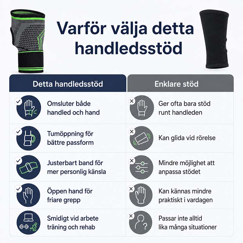 Handledsstöd med kompression och tumgrepp