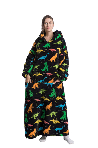 Myshoodie (Oversized) - Varm, mysig och stor hoodie 140cm (Vuxen - Lång) Dinosaurier (multifärg)