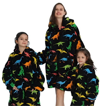 Myshoodie (Oversized) - Varm, mysig och stor hoodie Dinosaurier (multifärg)