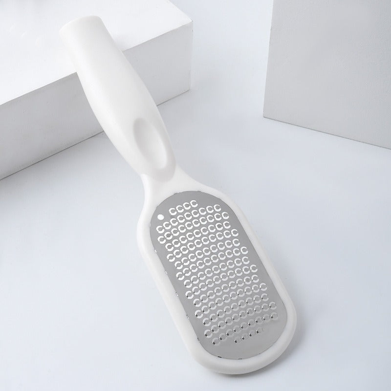 Fotfil i rostfritt stål med behållare Vit