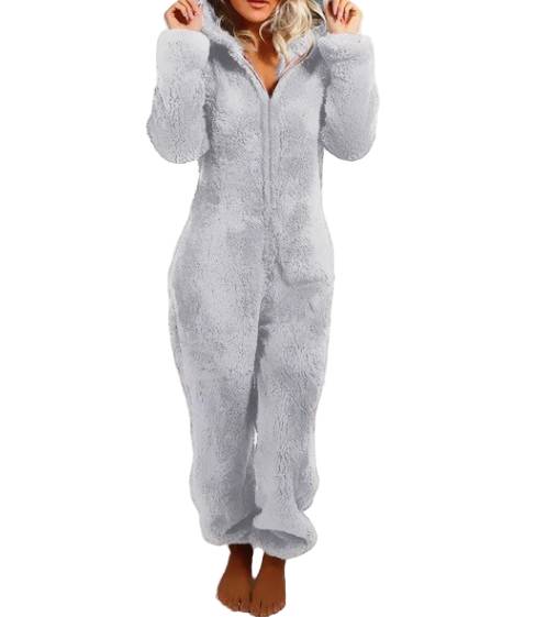 Fleece Jumpsuit Dam – Varm & Mysig Overall Ljusgrå