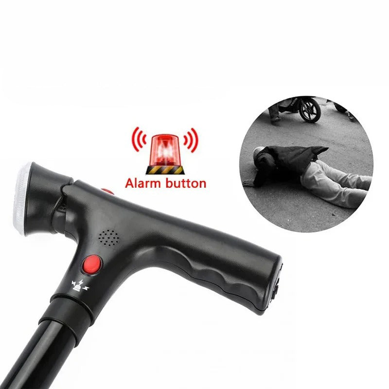 Ihopfällbar Käpp med dubbla handtag, alarm & lampa