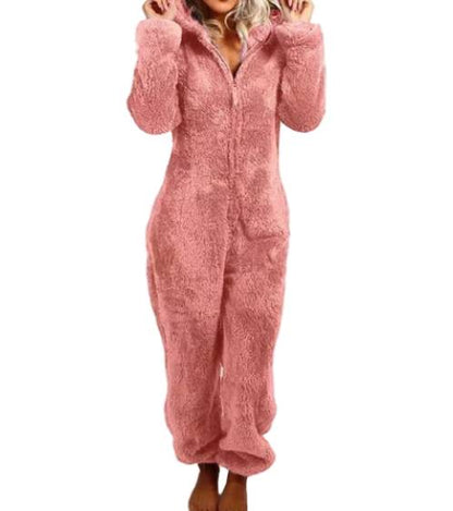 Fleece jumpsuit dam korallrosa