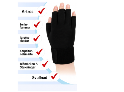 Kylande & Värmande Handske - För Reumatism, Artros, Svullnad, Karpaltunnelsyndrom