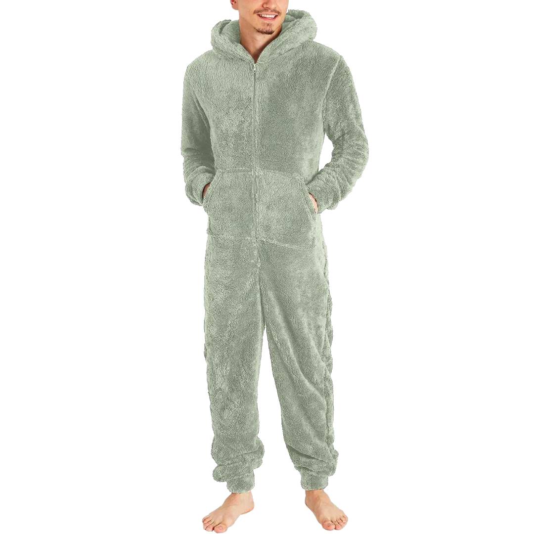 Fleece jumpsuit herr - varm & mysig overall Ljusgrön
