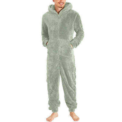Fleece jumpsuit herr - varm & mysig overall Ljusgrön