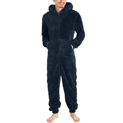 Fleece jumpsuit herr - varm & mysig overall Marinblå