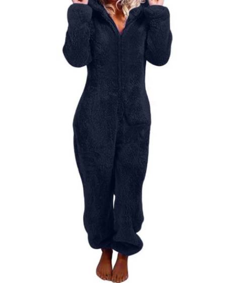 Fleece jumpsuit dam Marinblå