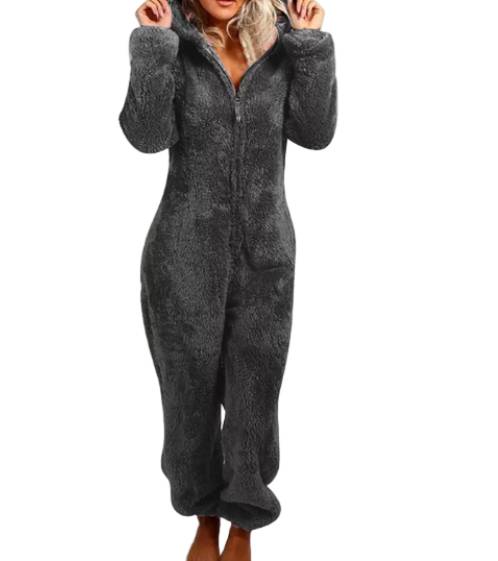 Fleece Jumpsuit Dam – Varm & Mysig Overall Mörkgrå
