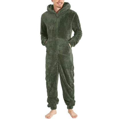Fleece jumpsuit herr - varm & mysig overall Mörkgrön