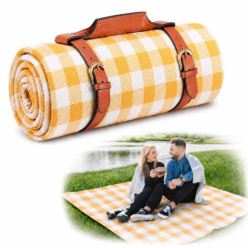 Picknickfilt hopfällbar med vattentät undersida Gul