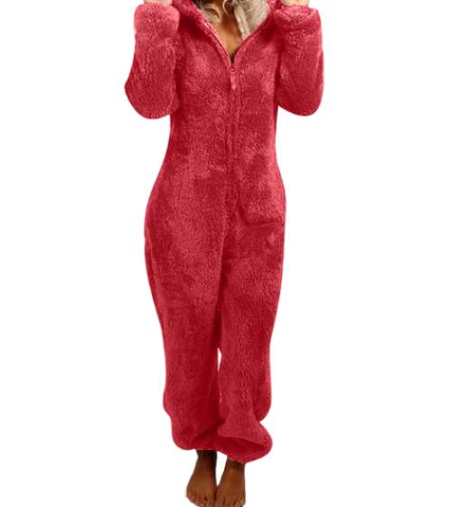 Fleece jumpsuit dam Röd