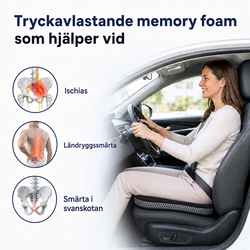 Sittkudde i memory foam för rygg och svanskota