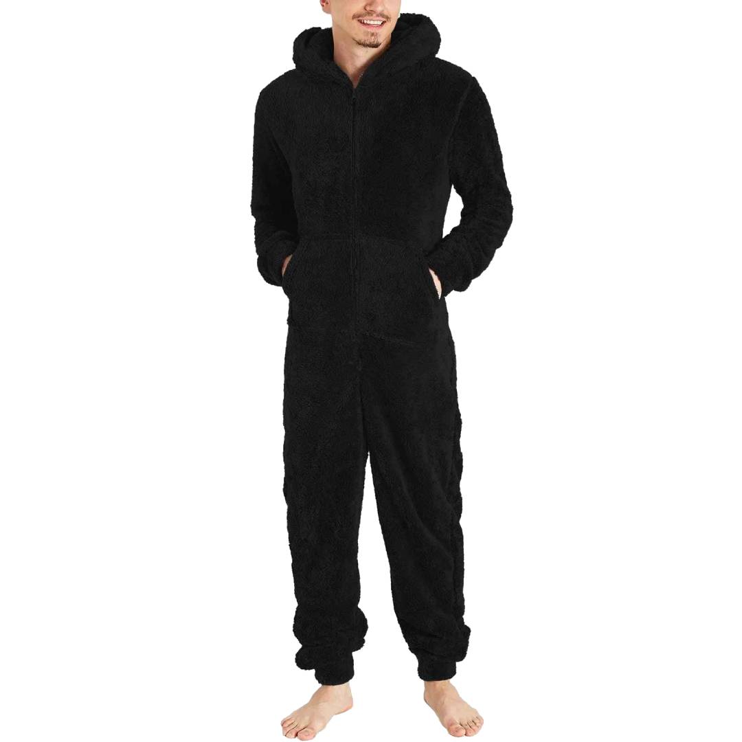 Fleece jumpsuit herr - varm & mysig overall Svart