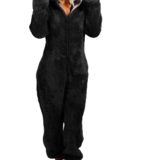 Fleece jumpsuit dam Svart