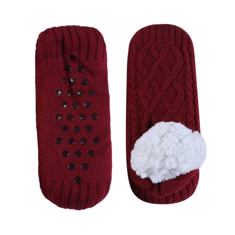Toffelsockor med halkskydd - varma innesockor Röd