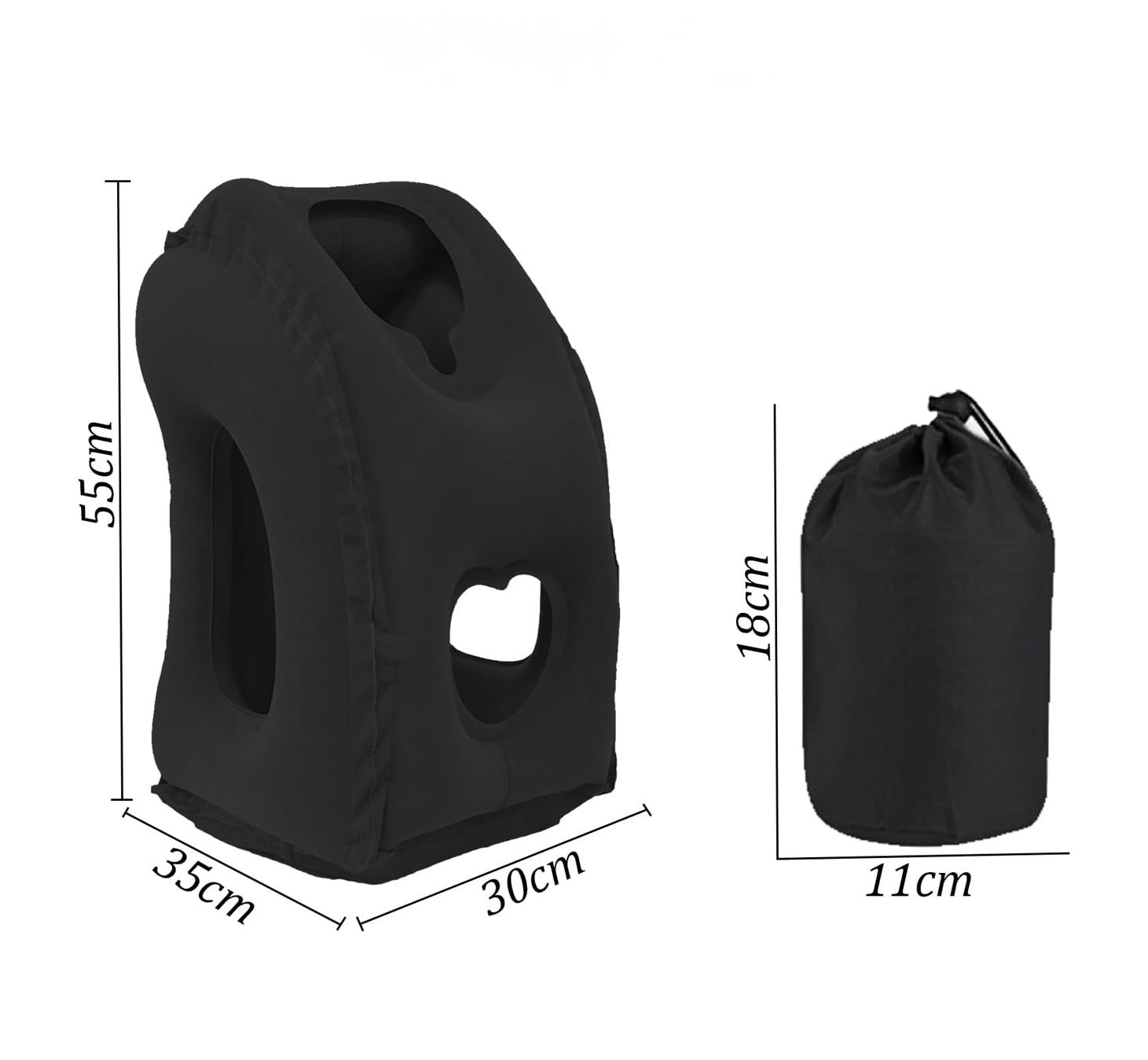 Uppblåsbar resekudde flygkudde Svart