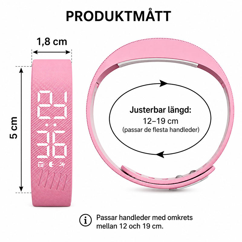 Väckarklocka med vibrationsalarm och stegräknare