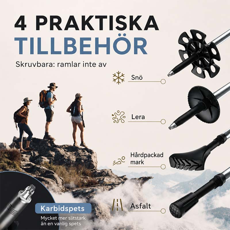 Vandringsstavar lätta och hopfällbara gångstavar
