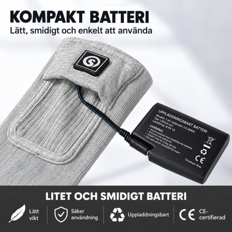 Uppladdningsbara värmestrumpor med appstyrning