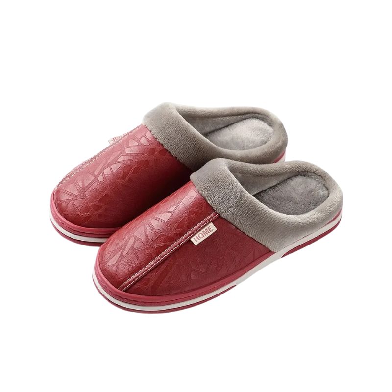 Varmfodrade innetofflor med halkfri sula Röd