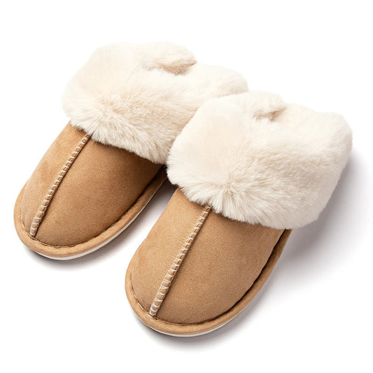 Varmfodrade tofflor med mjukt foder och halkfri sula Beige