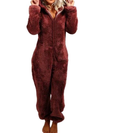 Fleece jumpsuit dam Vinröd